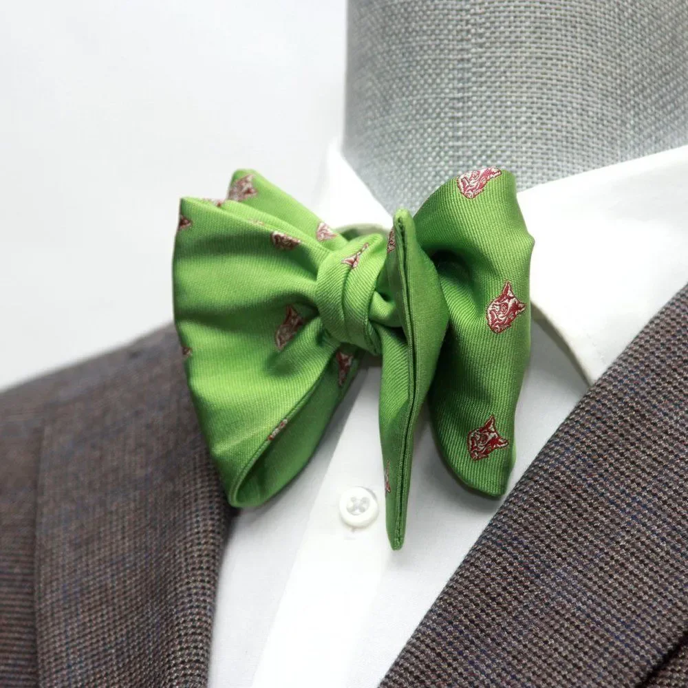 Men's Self-tied‎ Bow Tie 100%Silk Big Butterfly Green Embroidery S686